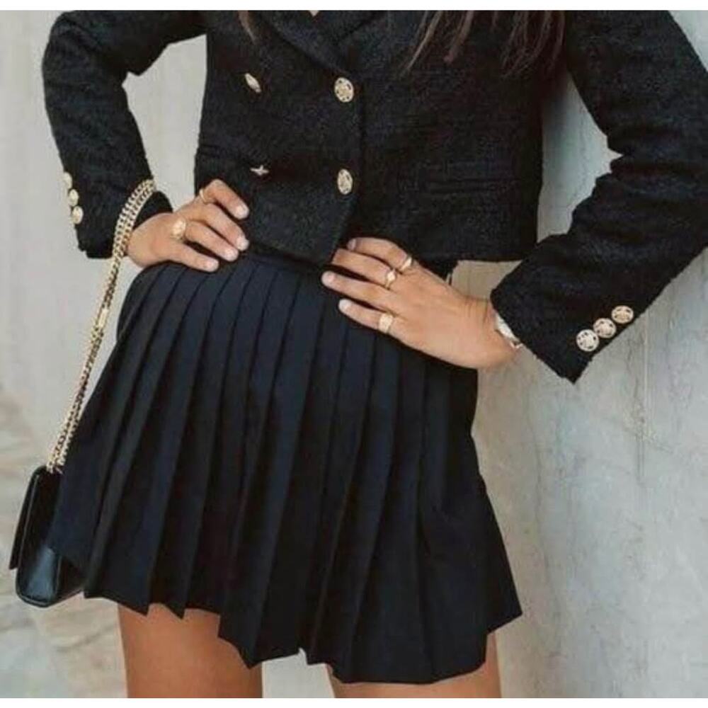 Zara Women’s Pleated School Girl Preppy Tie‎ Side Mini Skirt Sz S